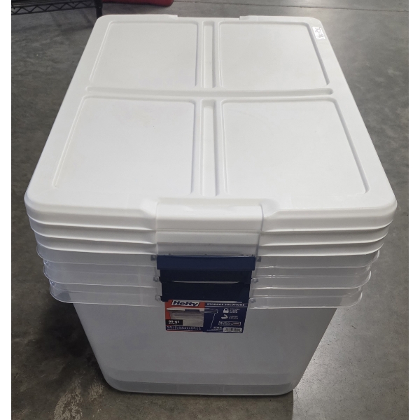 New! Three 66 Quart Hefty Storage Solutions Containers With Locking Handles 