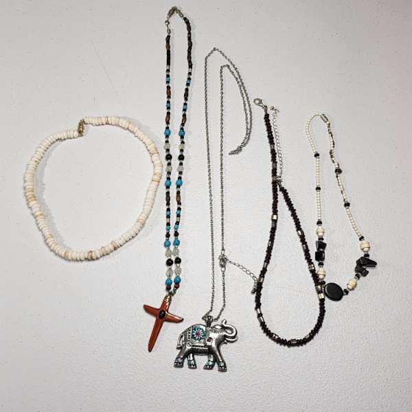 Assorted Fashion Necklaces: Elephant, Cross, Shell Beaded-Style 