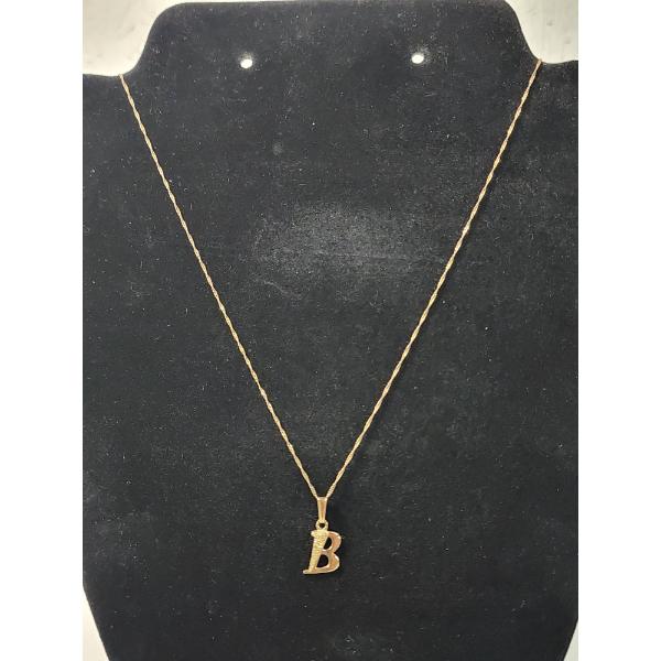 10K Yellow Gold 19in Necklace with "B" Pendant TW: 1.2g