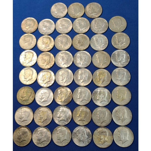 Assorted Years 40% Silver Kennedy Half Dollars - Face Value: $22.50