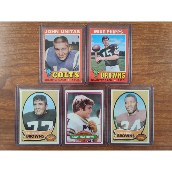 Lot of Five Different 1970, 1971 & 1980 Football Trading Cards - Mostly NM