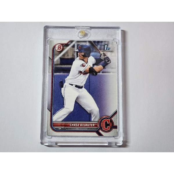 Topps 2022 Chase DeLauter 1st Bowman BD-49 Baseball Card - In Protective Holder 