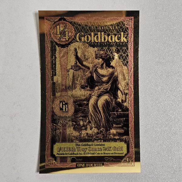 California Goldback 1/4 Troy Ounce 24K Gold Note