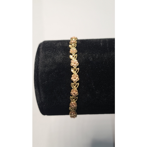 14K Yellow/Rose Gold Floral 7.5" Bracelet - Weight: 7.2g