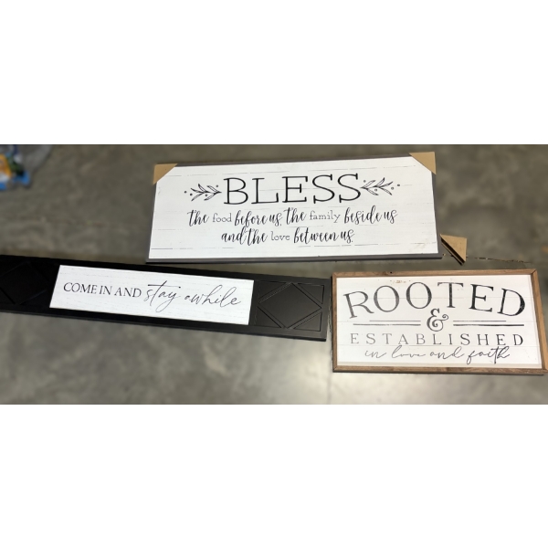 (3) Wall Hanging Decor Signs - Dimensions In Photos