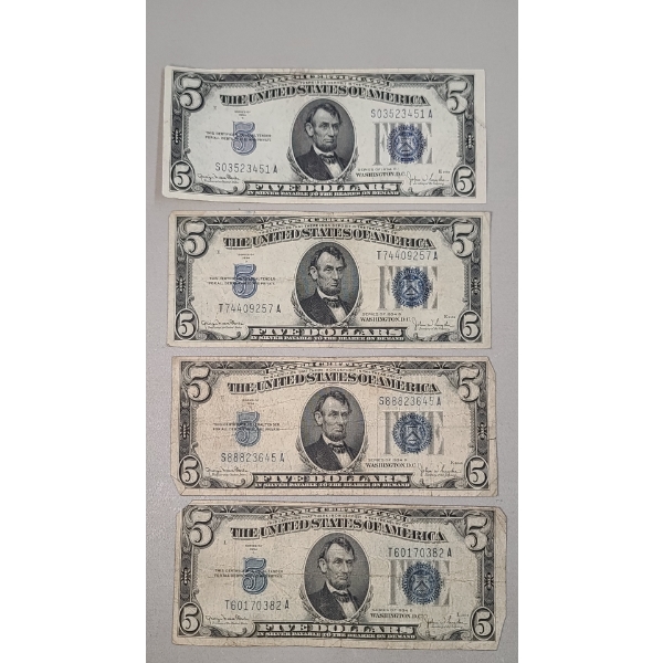 (4) Assorted Series United States $5 Silver Certificates - Face Value: $20.00