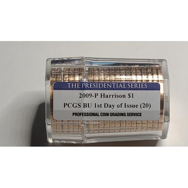SEALED Tube Of PCGS (20) BU First Day Of Issue 2009-P Harrison Presidential Dollars