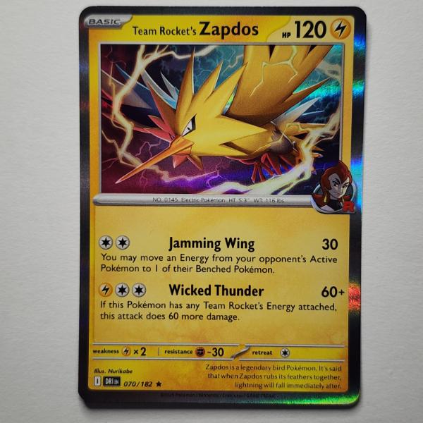 Team Rocket's Zapdos 070/182 Holo Rare Pokemon Trading Card ~ Pack Fresh, Mint Condition! 