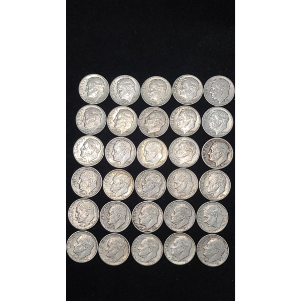 Assorted Years & Mint Marks 90% Silver Roosevelt Dimes - Face Value: $3.00