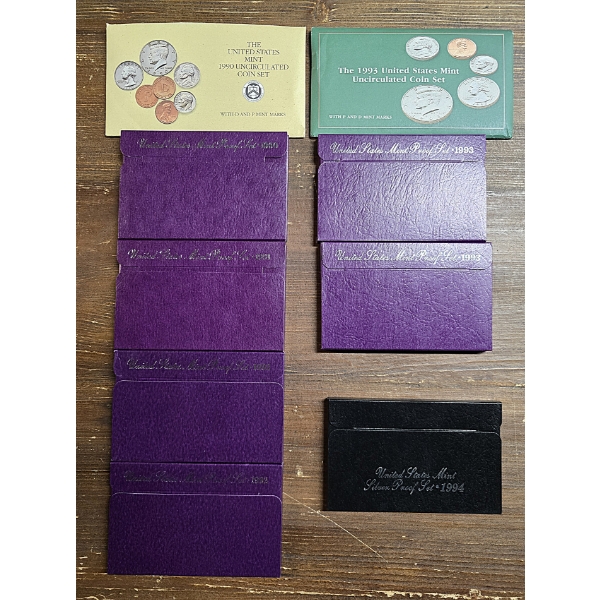 (9) United States Proof Sets - 1990-1993 & 1994 Silver Proof Set