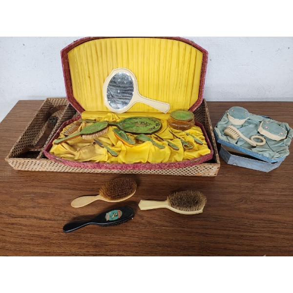 Vintage Vanity Sets and Brushes - Includes 2 Matching Sets with Cases