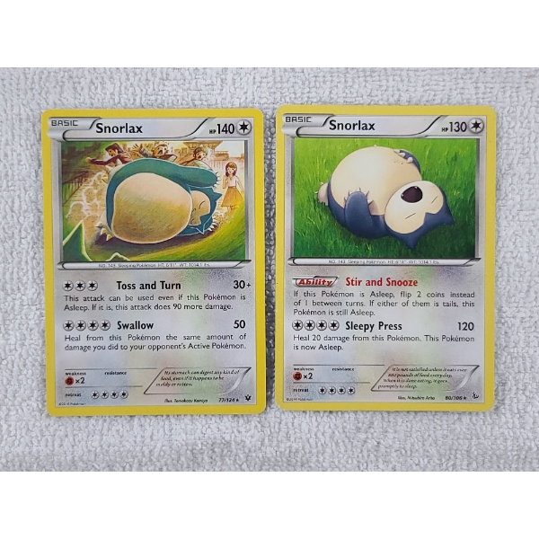 Lot of Two Rare Pokemon TCG Snorlax Cards - 77/124 & 80/106