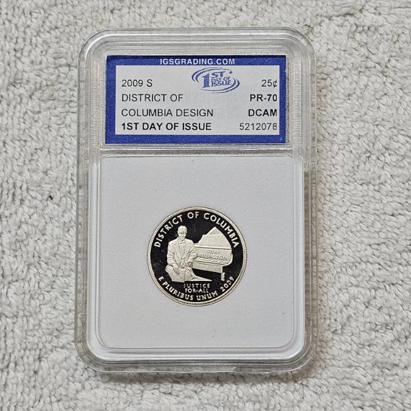 2009-S 90% Silver DoC Quarter certified as PR-70 Deep Cameo (DCAM) by IGS Grading