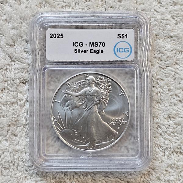 ICG MS70 Graded 2025 .999 Fine Silver 1oz. Eagle AFV $1.00