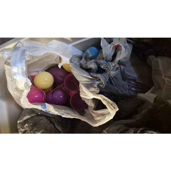 Louisville Home Pickup - 2 Tubs Mostly Christmas Baubles - Plastic Hanging Items As Shown