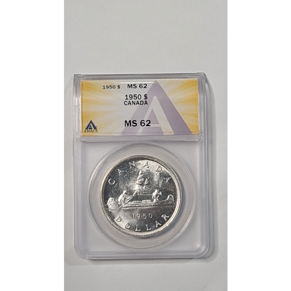 ANACS 1950 MS 62 Canadian 80% Silver "Voyageur" King George VI Dollar 