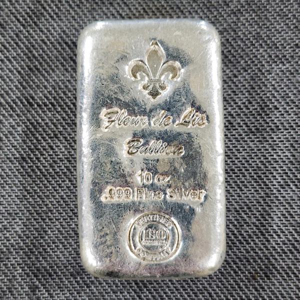 10 OZ .999 Fine Silver Fleur de Lis Bullion Bars  ~ NICE 10 OZ SILVER BAR!