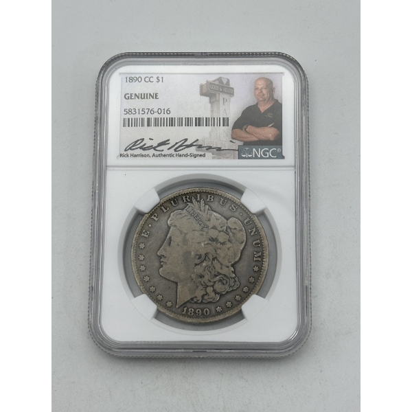 RARE!! Pawn Stars Rick Harrison Signed NGC Genuine 1890 Carson City Morgan Dollar 