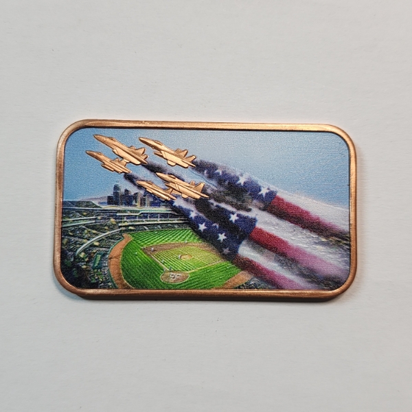 America's 250th Anniversary Baseball Flyover Colorized 1 AVDP oz .999 Fine Copper Bar