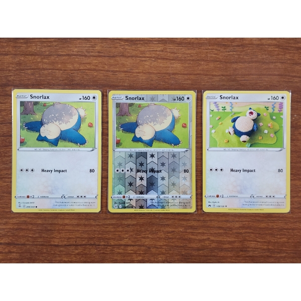 Lot of Three Assorted Snorlax Pokemon Trading Cards Including Reverse Holo
