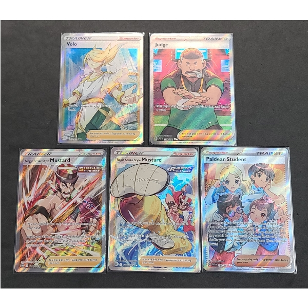 5 Full Art Pokémon Trainer/ Supporter Holo Cards - Rapid Strike Style Mustard, Volo & More