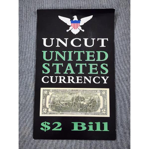 UNCUT United States Currency $2 Bill Sheet Featuring Four Different $2 Notes on One Sheet in Display