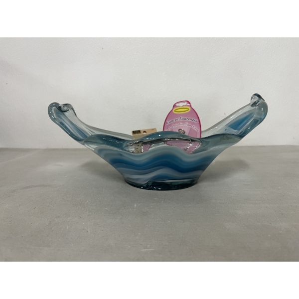 Hand Blown Original Blue Glass Bowl filled with an Eclectic Collection of Attractive Jewelry
