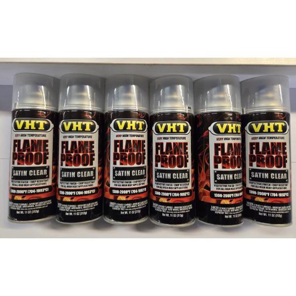 Six Brand New 11Oz Cans Of VHT Very High Temp Flame Proof Satin Clear Spray Paint 