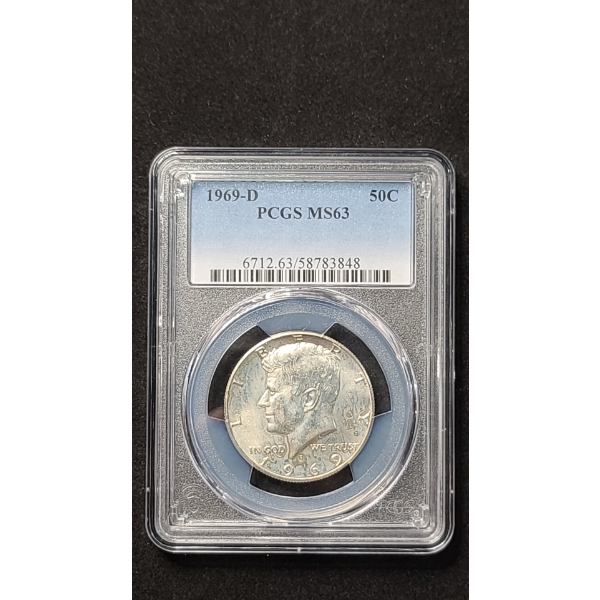PCGS 1969-D MS63 40% Silver Kennedy Half Dollar