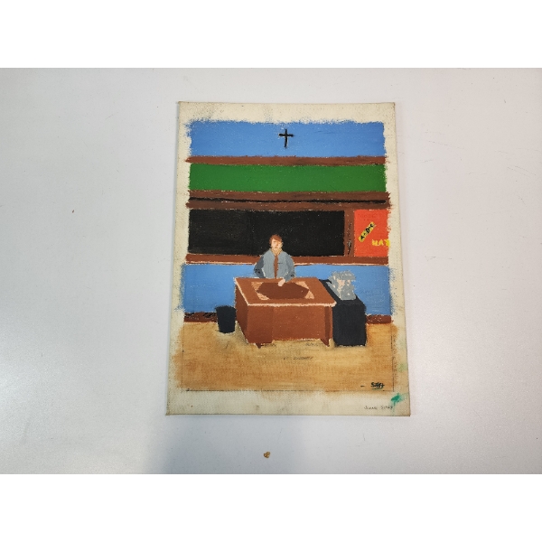 Vintage Hand-Painted Art Teacher/Pastor at Desk