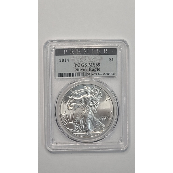 PCGS Premier 2014 MS69 1 Troy Ounce .999 Fine Silver American Eagle