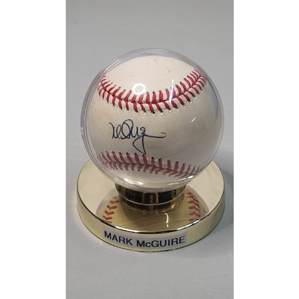 Autographed Mark McGuire Rawlings Baseball In Display Stand