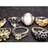Image 7 : Beautiful Sterling Silver Rings Ft. Moonstone, Amber, Topaz & More - Weighing Total of 25.1 Grams