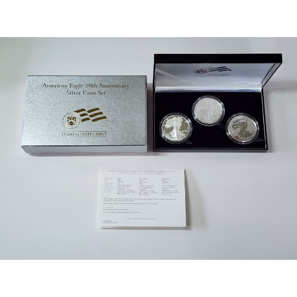American Eagle 20th Anniversary Silver Coin Set - Includes (3) .999 Fine Silver Eagles