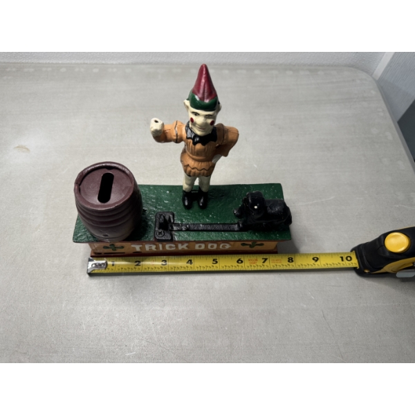 Cast Iron 8" Coin Bank Trick Dog - Mint Condition