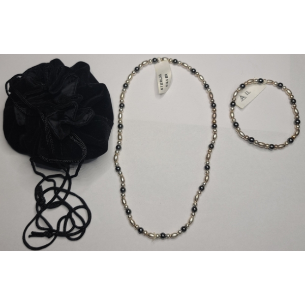 Beaded Sterling Silver Ali Aluma USA Matching Necklace & Bracelet Set With Dust Bag - Weight: 21.6g