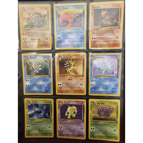 Lot of (9) Assorted Rare Vintage Pokemon Trading Cards - Fossil Edition