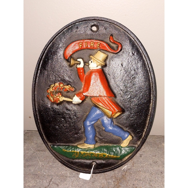 Cast Iron Oval Fire House Fireman Plaque 11" As Shown