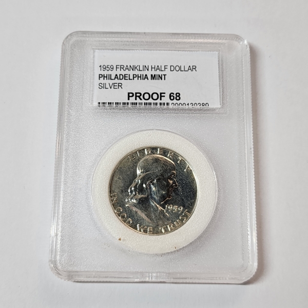 U.S. 90% Silver 1959 Franklin Half Dollar - Graded by PCC PROOF 68