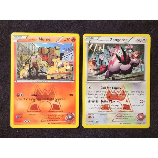 Two Team Magma's Pokemon Trading Cards - Numel & Zangoose 