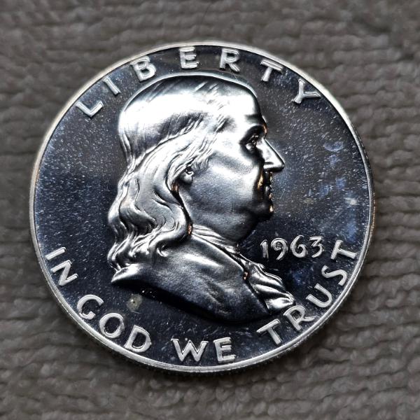 90% Silver 1963 United States Franklin Half Dollar Proof Coin FV: $.50