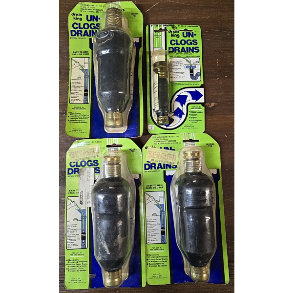 Lot of 4 Drain King Drain UnCloggers - 3 Large and 1 Sink Size