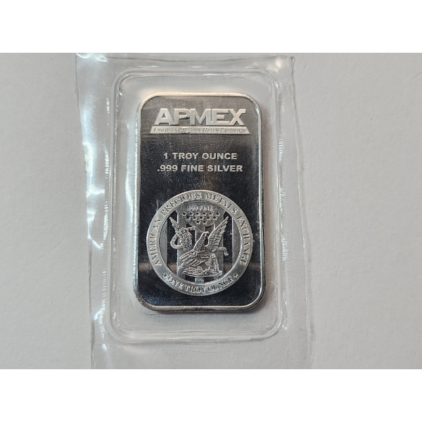 One Troy Ounce AMPEX .999 Fine Silver Bar Featuring American Eagle Design