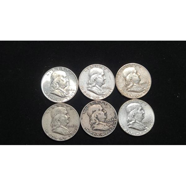 Assorted Years 90% Silver Franklin Half Dollars- Face Value: $ 3.00