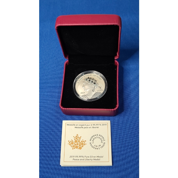 2019 99.99 Pure Silver Peace & Liberty Medal From The Royal Canadian Mint