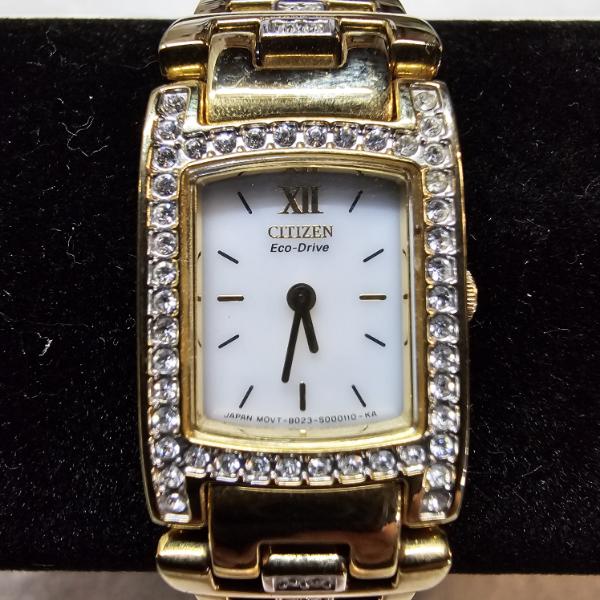 Citizen Eco-Drive B023-S000376 Gold Tone Crystal Accent Ladies Watch (7")