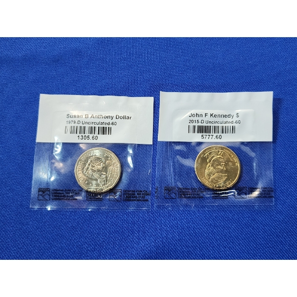 x2 U.S. Uncirculated Dollar Coins: JFK 2015-D & Susan B. Anthony 1979-D 