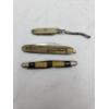 Image 3 : Three Small Vintage Pocket Knives With Velvet Lined Leather Case