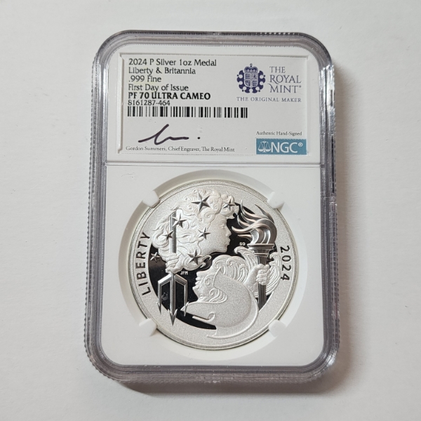 NGC PF70 ULTRA CAMEO 2024-P 1 oz .999 Fine Silver Medal Liberty & Britannia FDOI