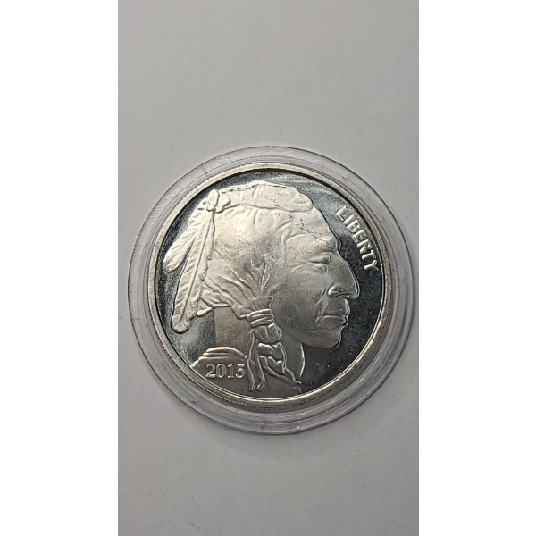 2015 1 Troy Oz .999 Fine Silver Indian Buffalo Round In Coin Capsule ~ Mint Condition!